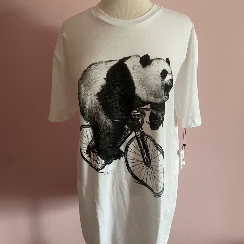 White Graphic T-Shirt with Panda Design